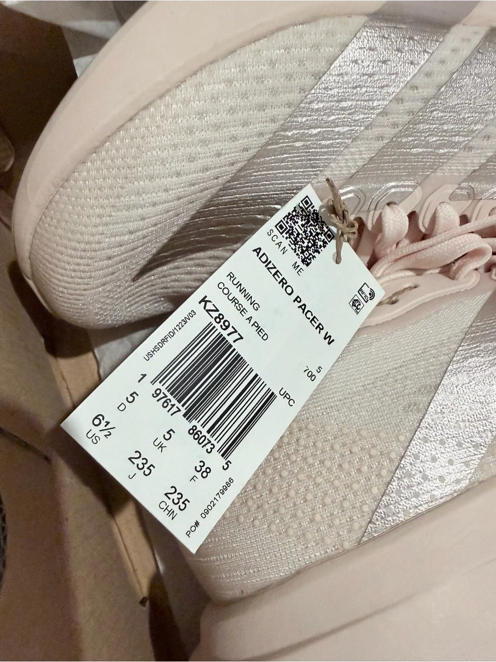 adidas Adizero pacer  Shoes in Pale Pink with Metallic Silver Stripes